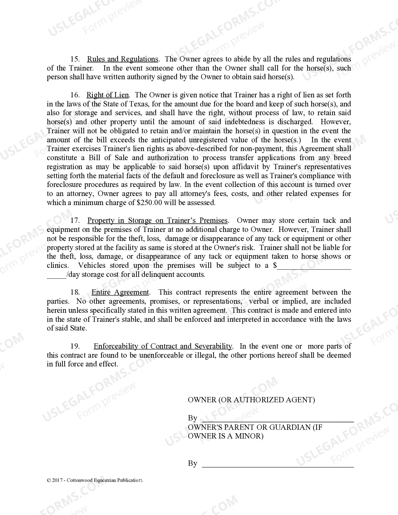 Preview Training Contract - Horse Equine Forms