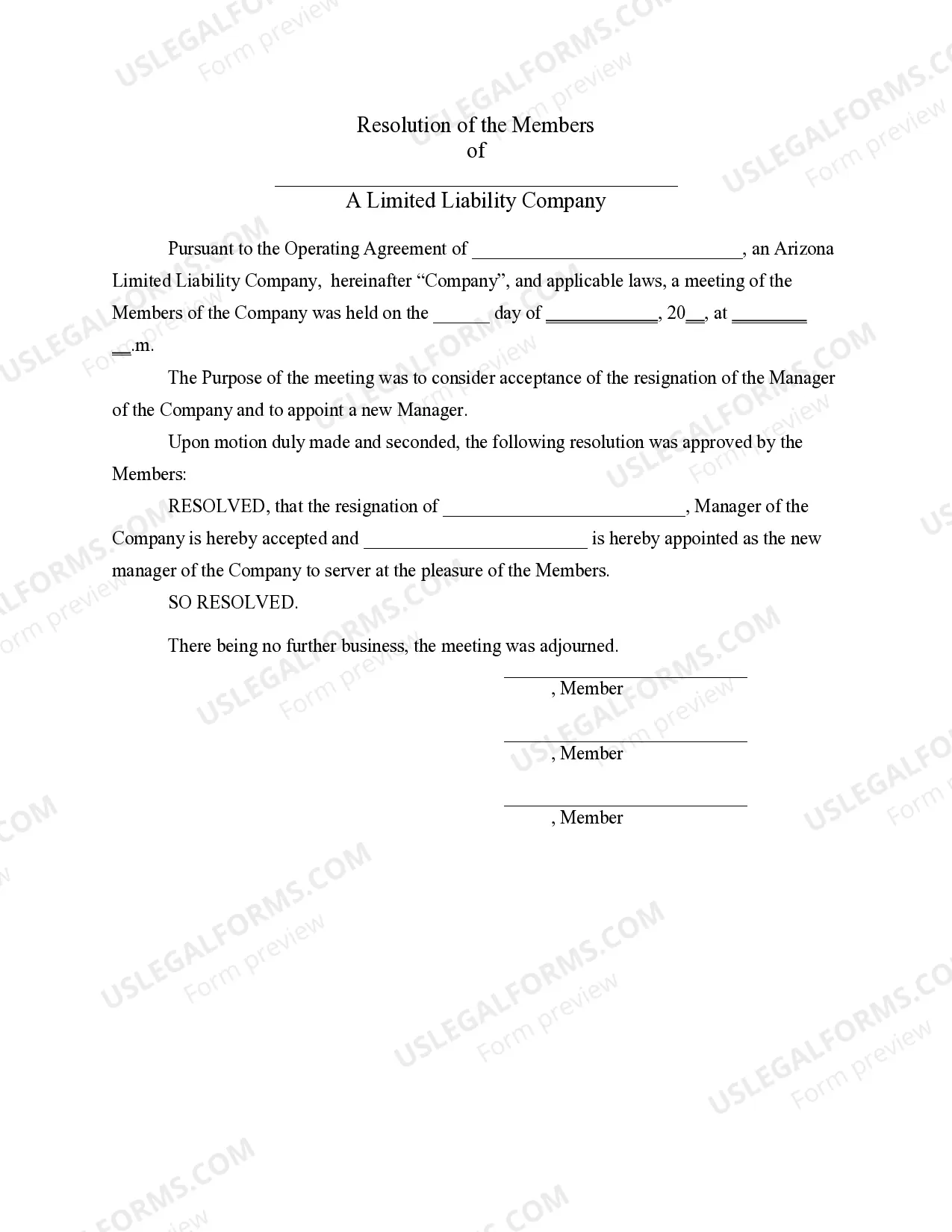 Preview LLC Notices, Resolutions and other Operations Forms Package