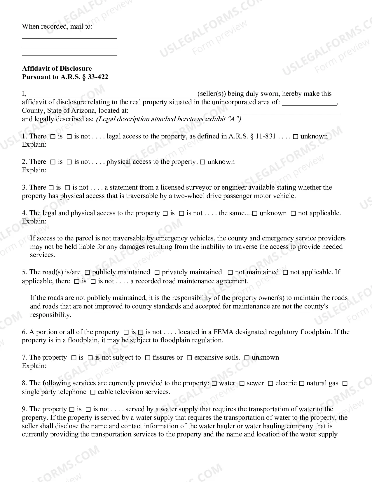 Preview Residential Real Estate Sales Disclosure Statement