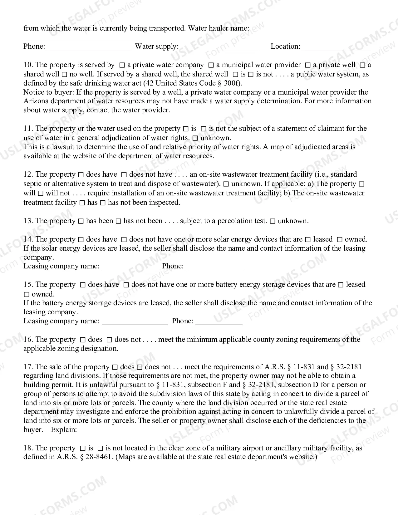 Preview Residential Real Estate Sales Disclosure Statement