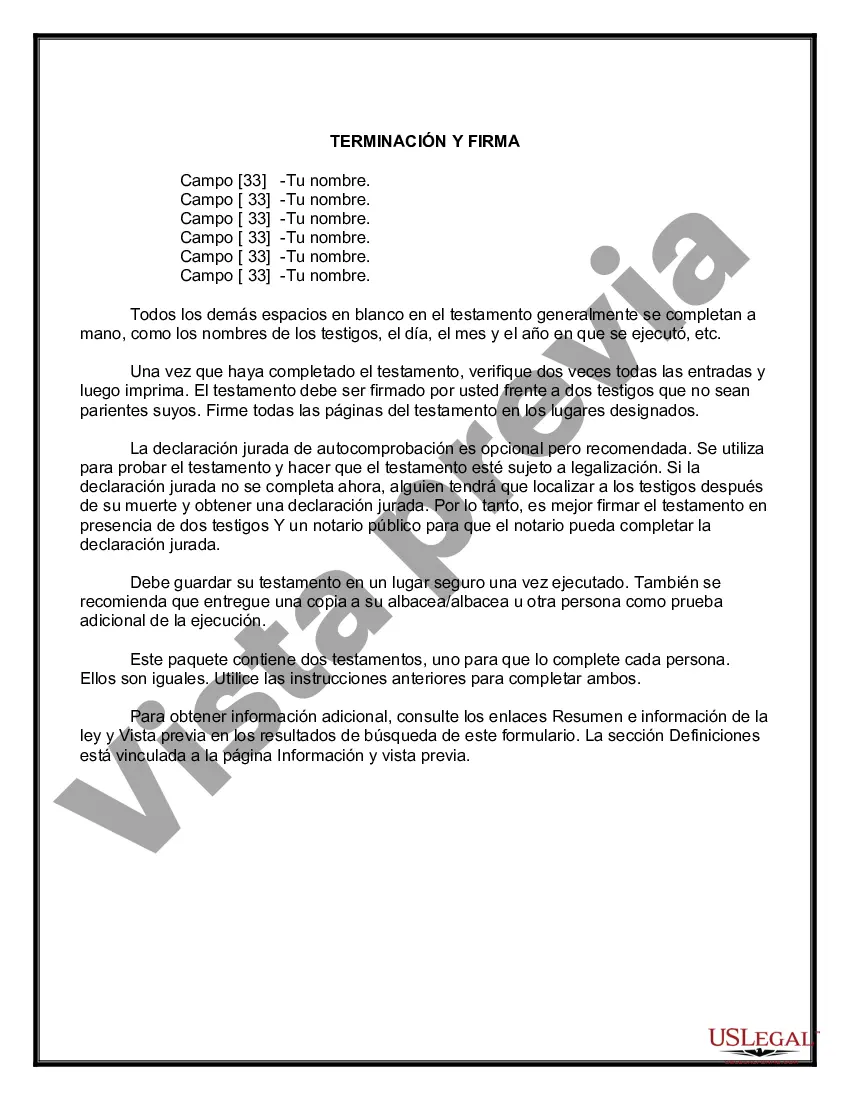 Preview Testamentos mutuos que contienen última voluntad y testamentos para personas solteras que viven juntas sin hijos