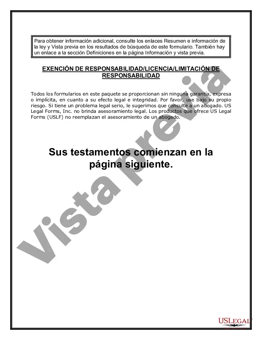 Preview Testamentos mutuos que contienen última voluntad y testamentos para personas solteras que viven juntas sin hijos