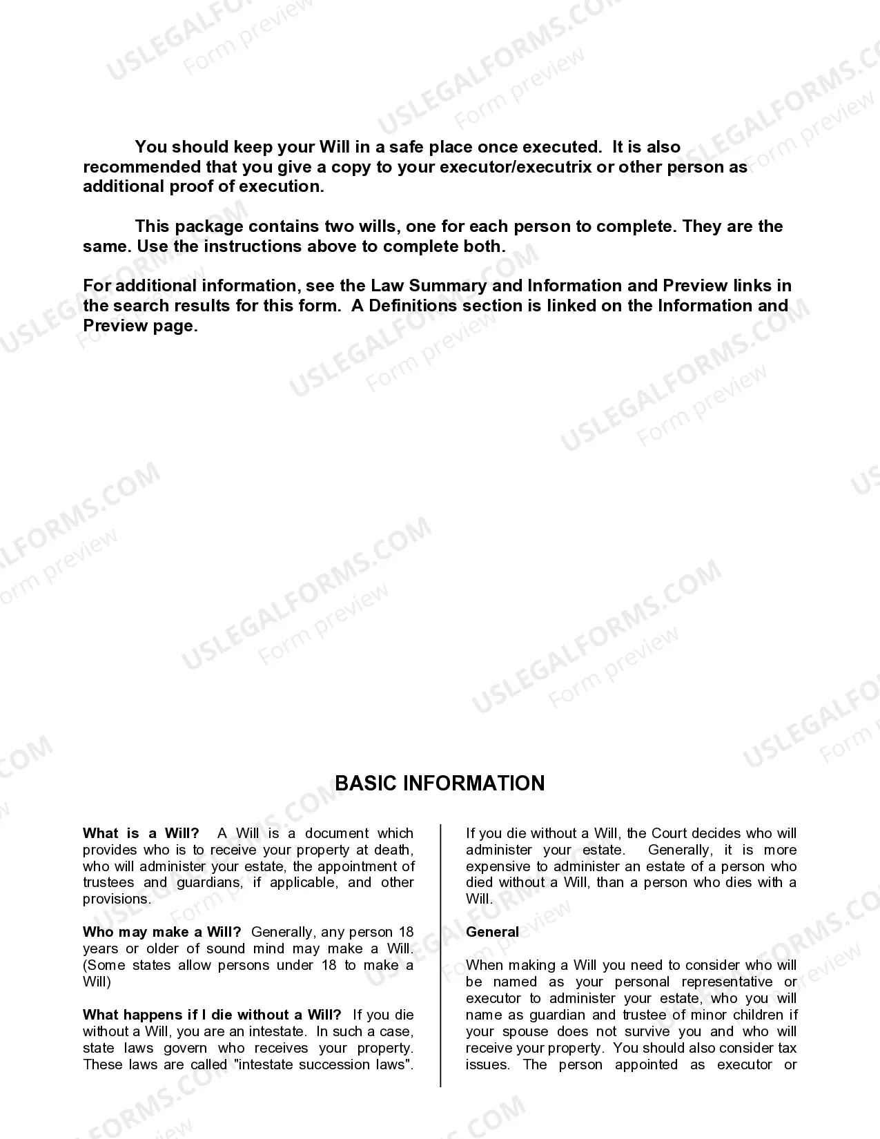 Preview Mutual Wills containing Last Will and Testaments for Man and Woman living together not Married with No Children