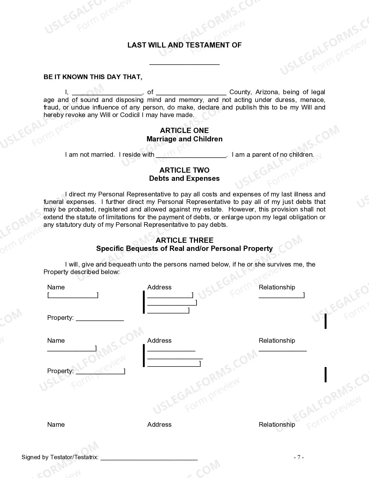 Preview Mutual Wills containing Last Will and Testaments for Man and Woman living together not Married with No Children