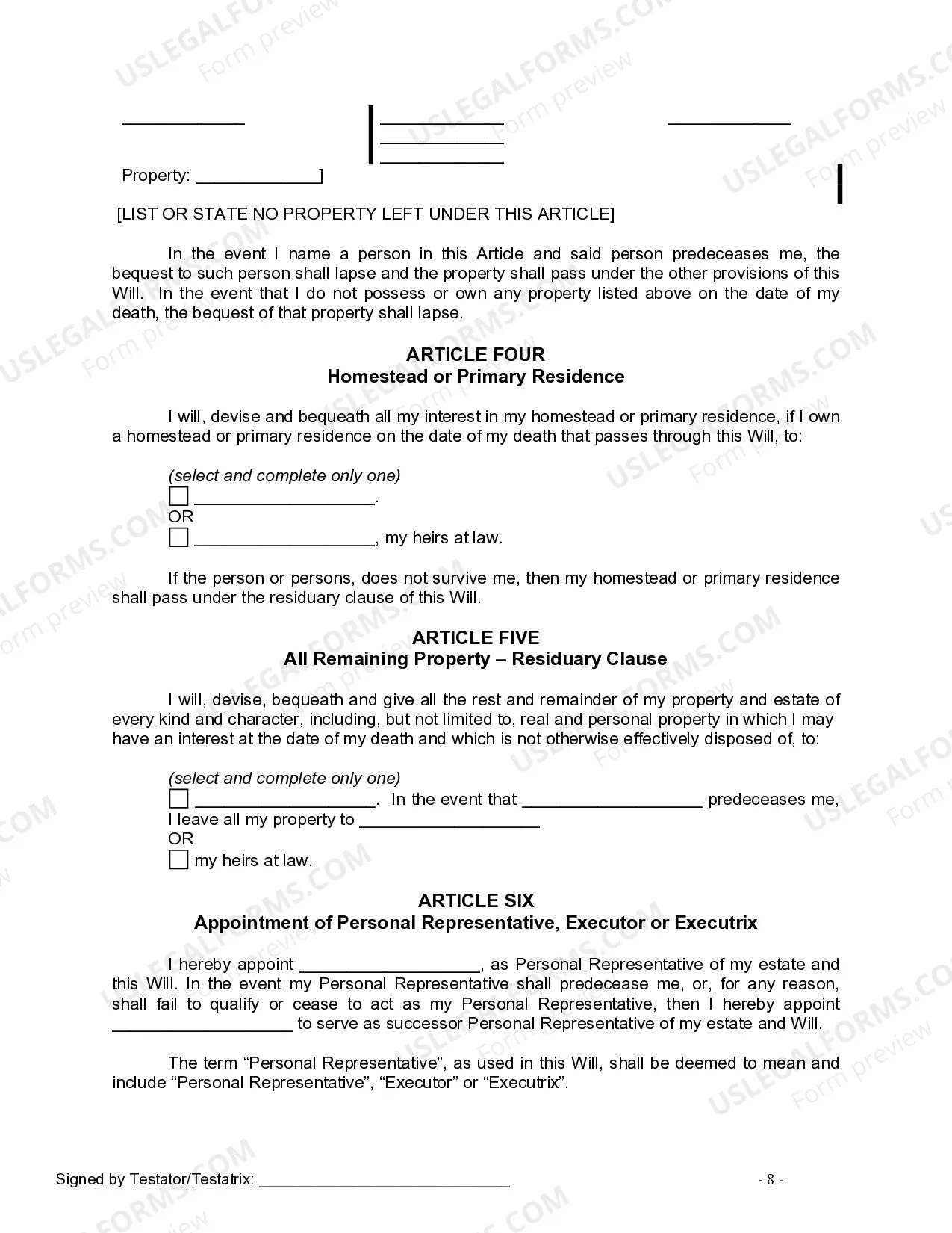 Preview Mutual Wills containing Last Will and Testaments for Man and Woman living together not Married with No Children