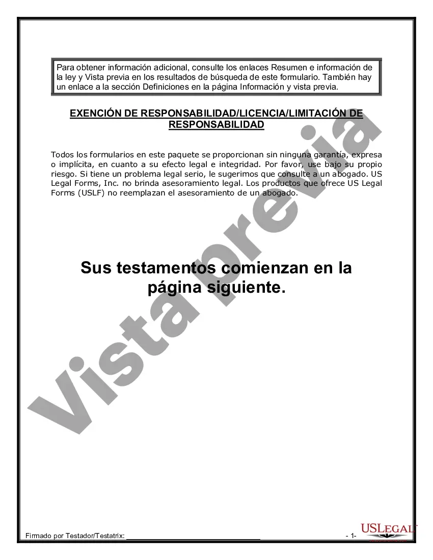 Preview Paquete de testamentos mutuos de últimas voluntades y testamentos para personas solteras que viven juntas no casadas con hijos adultos