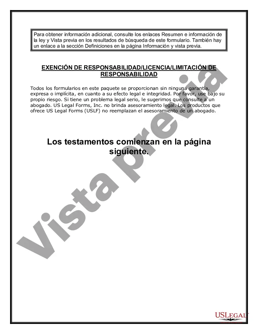 Preview Testamentos Mutuos o Últimas Voluntades y Testamentos para Personas Solteras que viven juntas, no Casadas con Hijos Menores