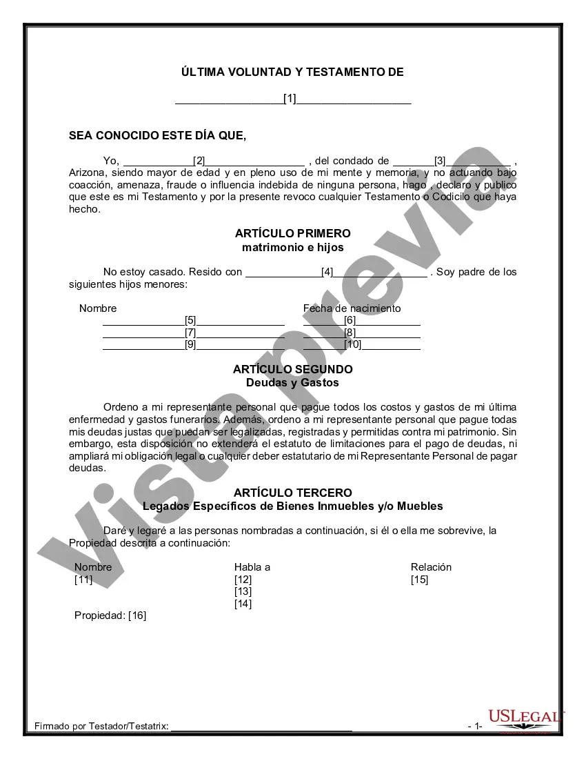 Preview Testamentos Mutuos o Últimas Voluntades y Testamentos para Personas Solteras que viven juntas, no Casadas con Hijos Menores
