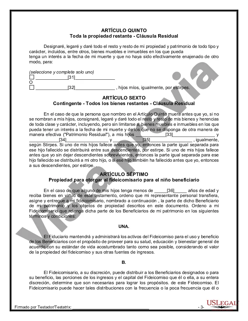 Preview Testamentos Mutuos o Últimas Voluntades y Testamentos para Personas Solteras que viven juntas, no Casadas con Hijos Menores
