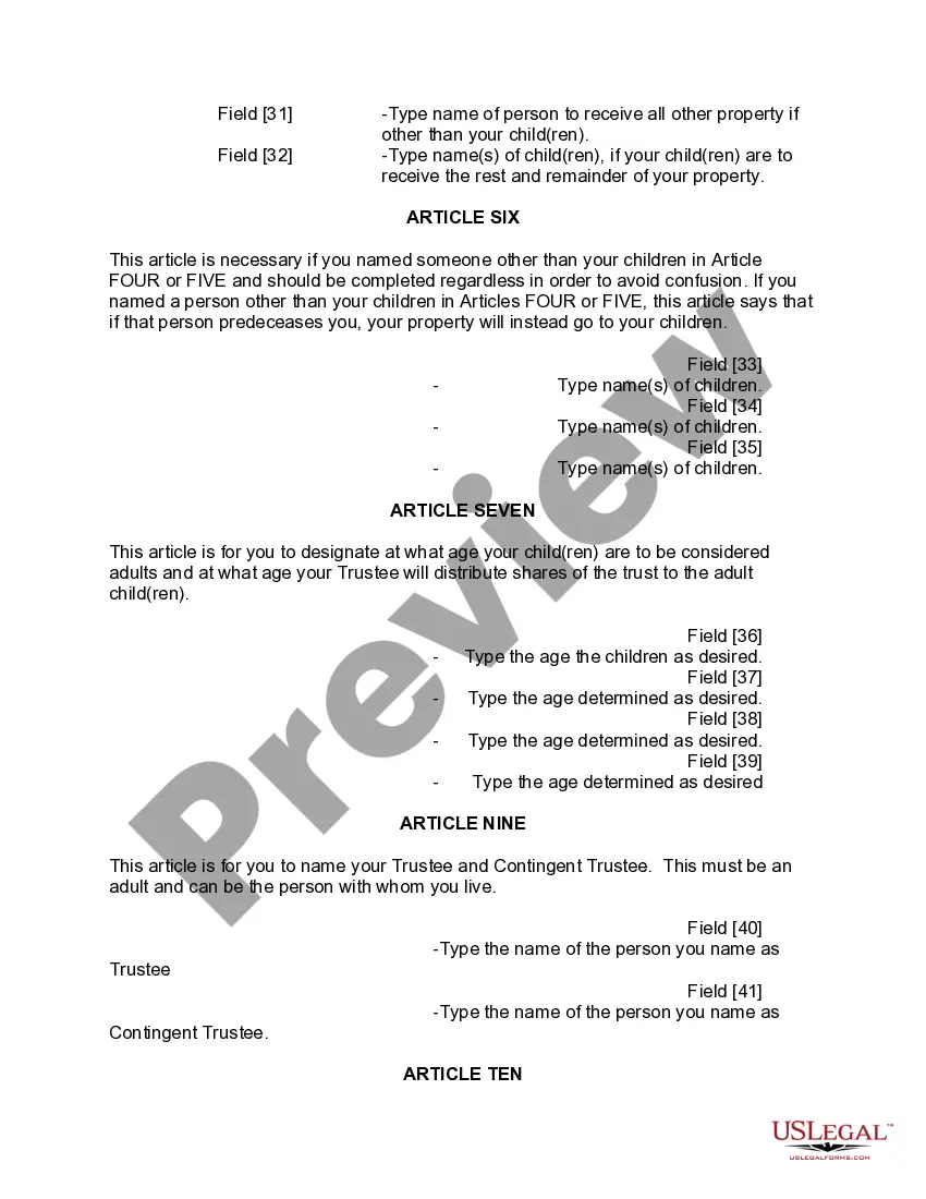 Preview Mutual Wills or Last Will and Testaments for Man and Woman living together, not Married with Minor Children