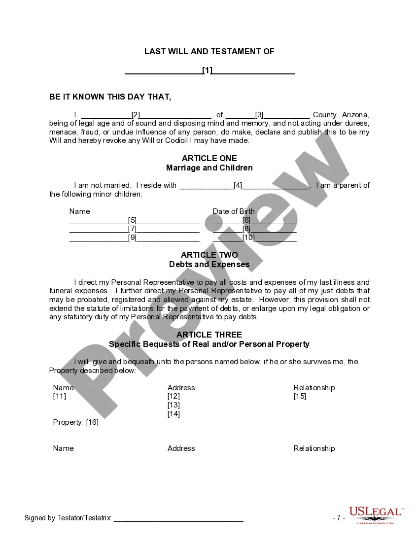 Preview Mutual Wills or Last Will and Testaments for Man and Woman living together, not Married with Minor Children