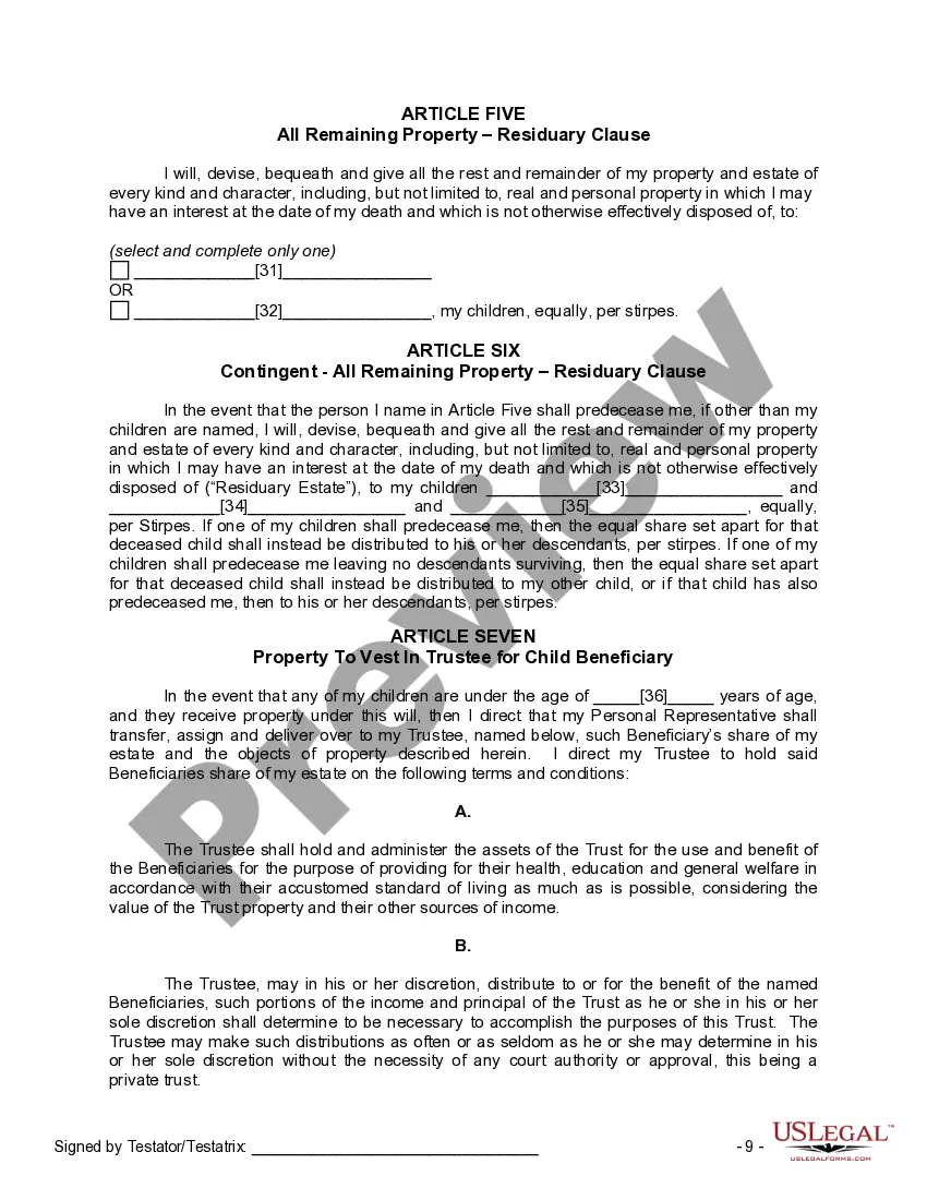 Preview Mutual Wills or Last Will and Testaments for Man and Woman living together, not Married with Minor Children