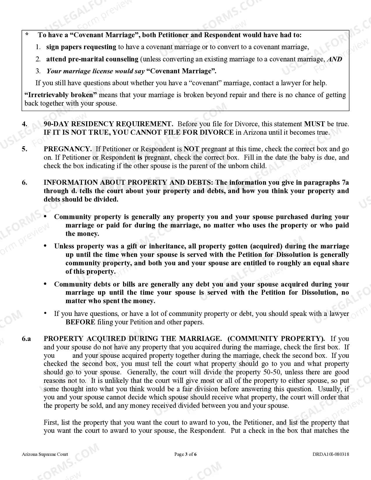 Preview Instructions - Petition for Dissolution of Marriage - Divorce - without Children