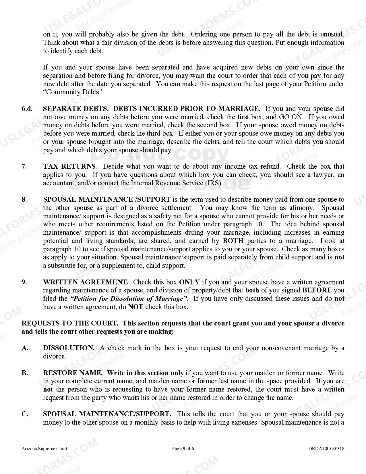 Preview Instructions - Petition for Dissolution of Marriage - Divorce - without Children