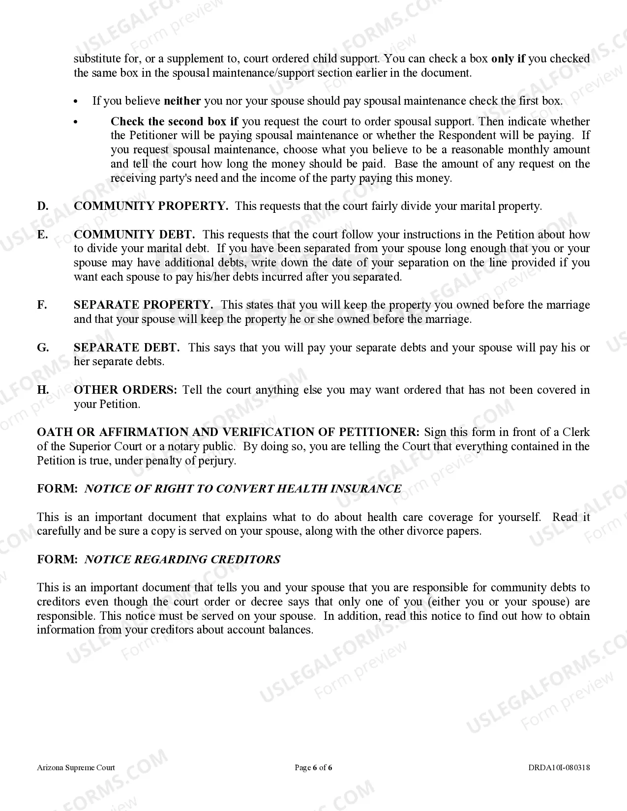 Preview Instructions - Petition for Dissolution of Marriage - Divorce - without Children