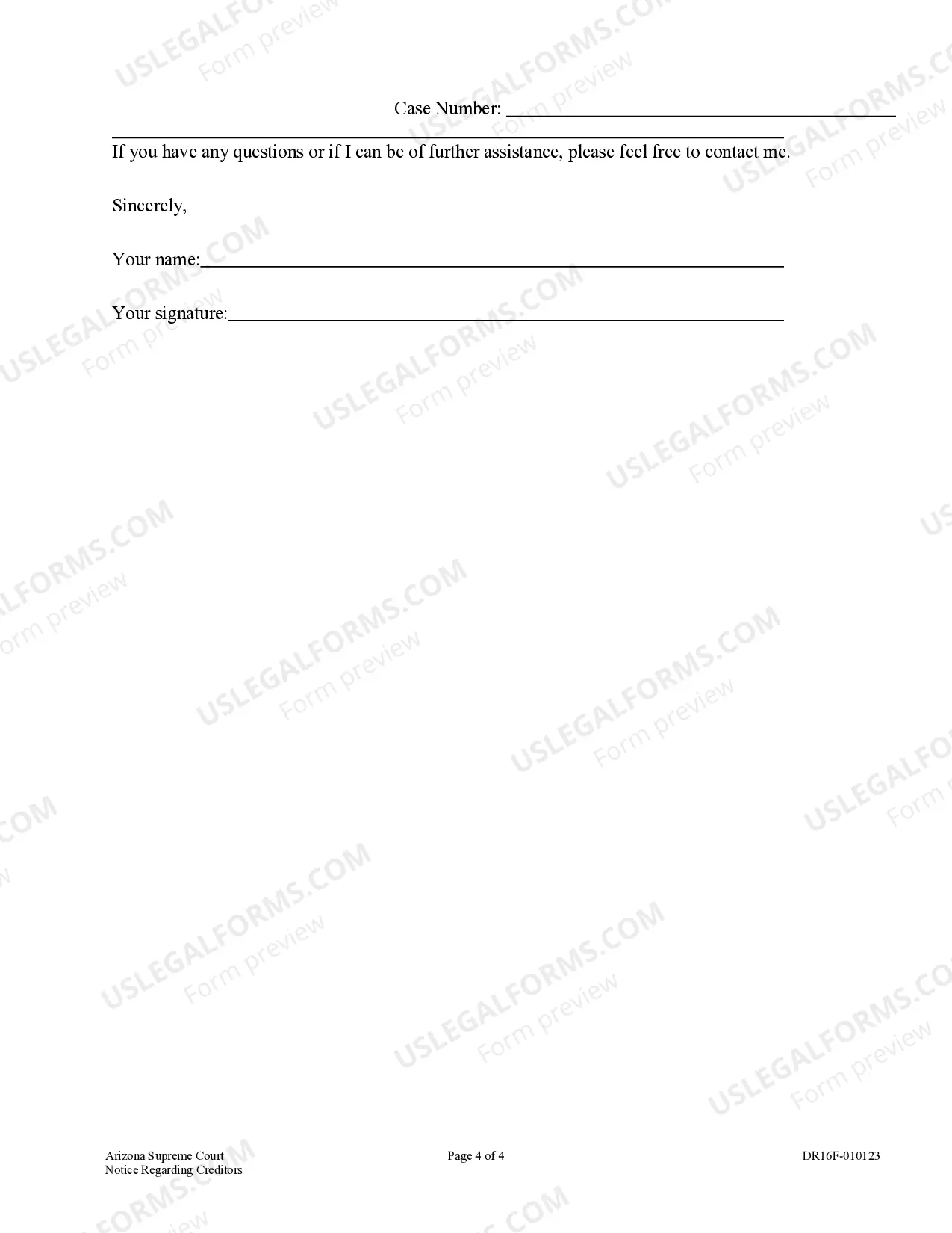 Preview Notice Regarding Creditors