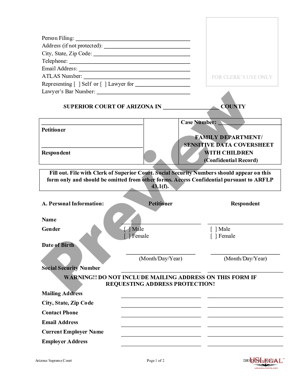 page 0 Family Court Cover Sheet preview