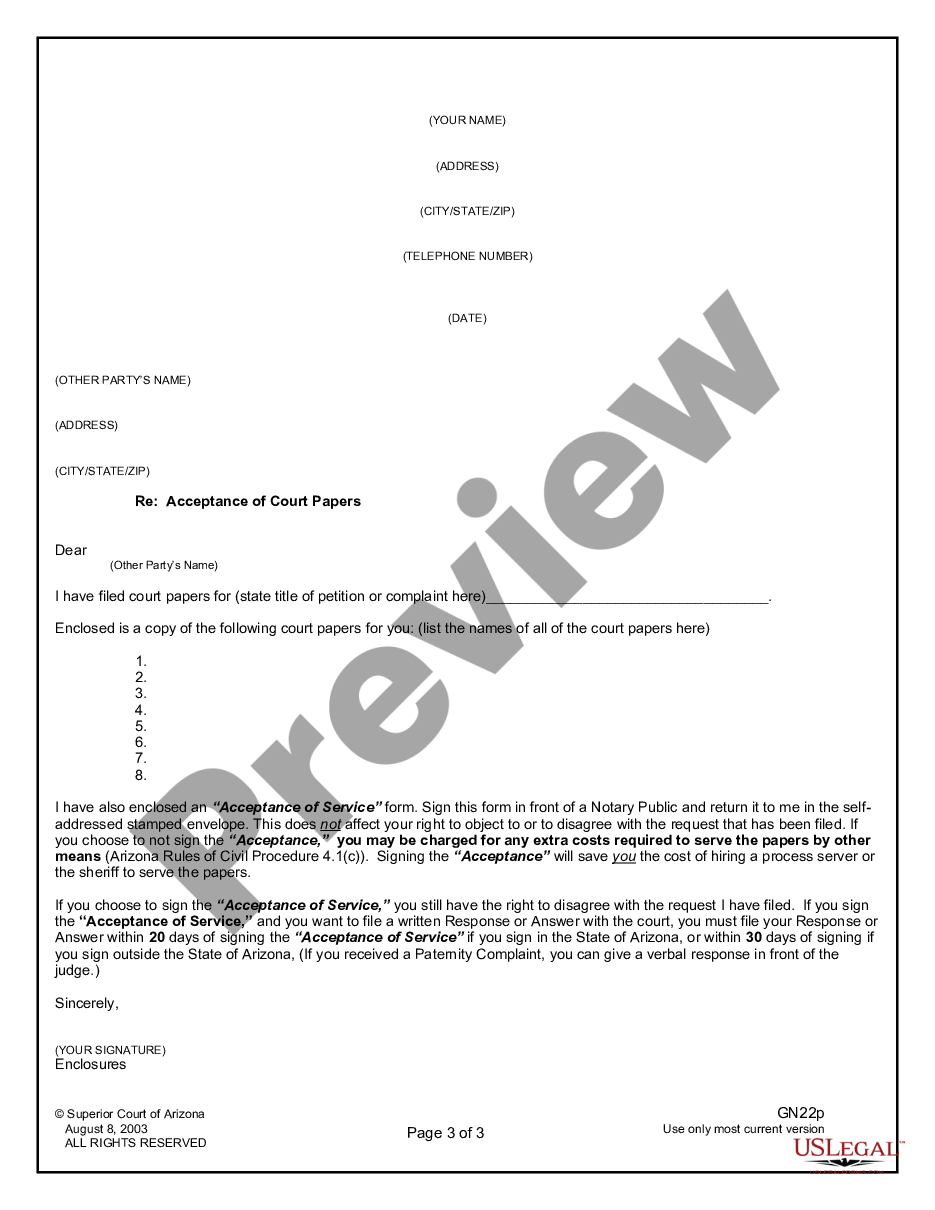 page 2 Instructions - Acceptance of Court Papers for Dissolution of Marriage preview