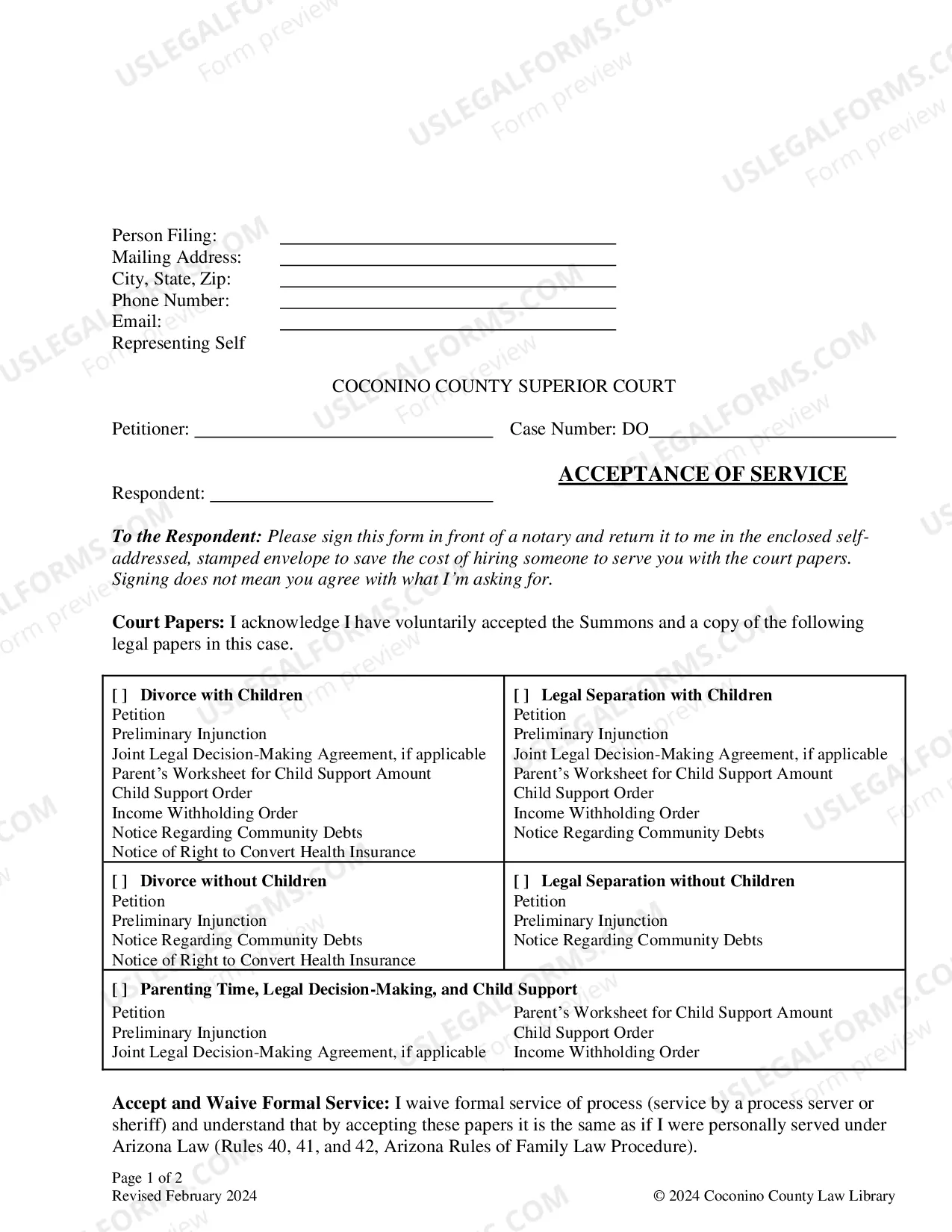 Preview Serving Papers on the Other Party Packet