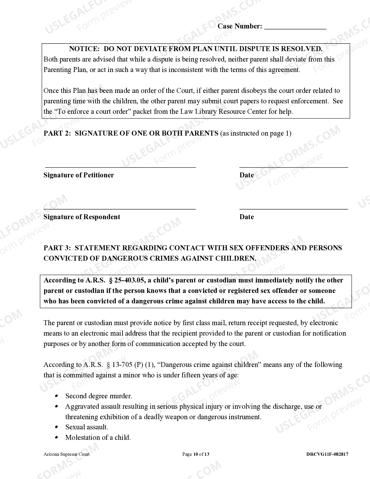 Arizona Parenting Plan Joint Custody or Sole Custody Sole Custody