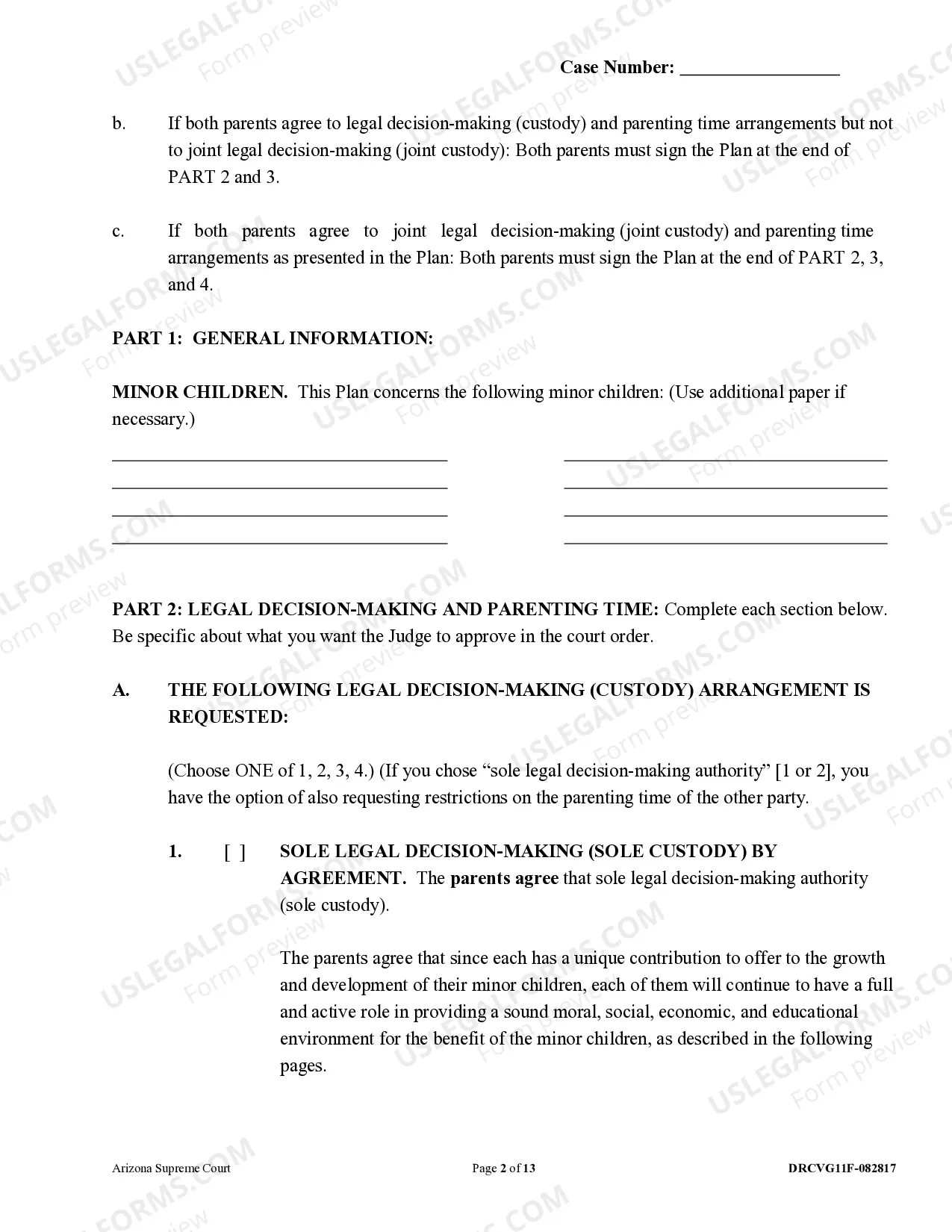 Preview Parenting Plan - Joint Custody or Sole Custody
