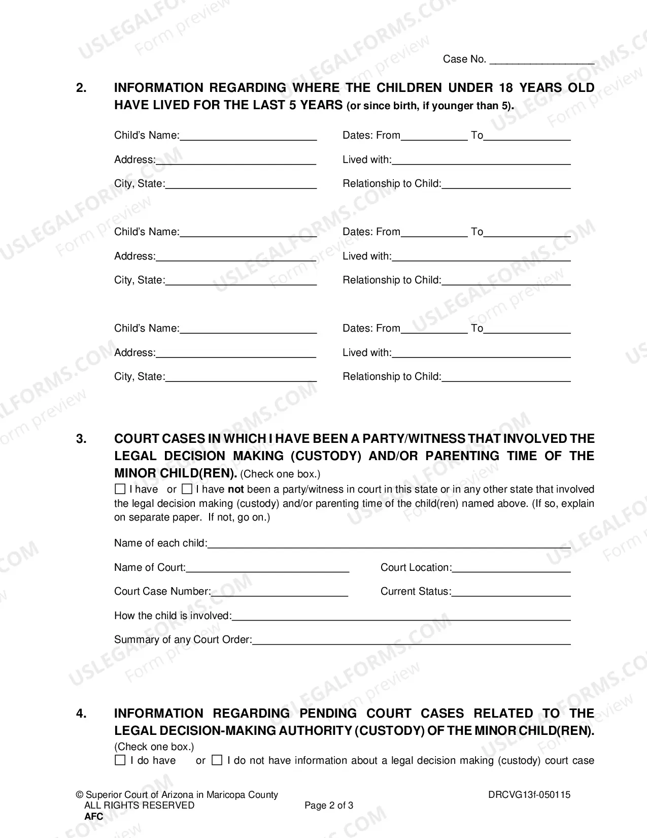 Preview Affidavit Regarding Minor Children