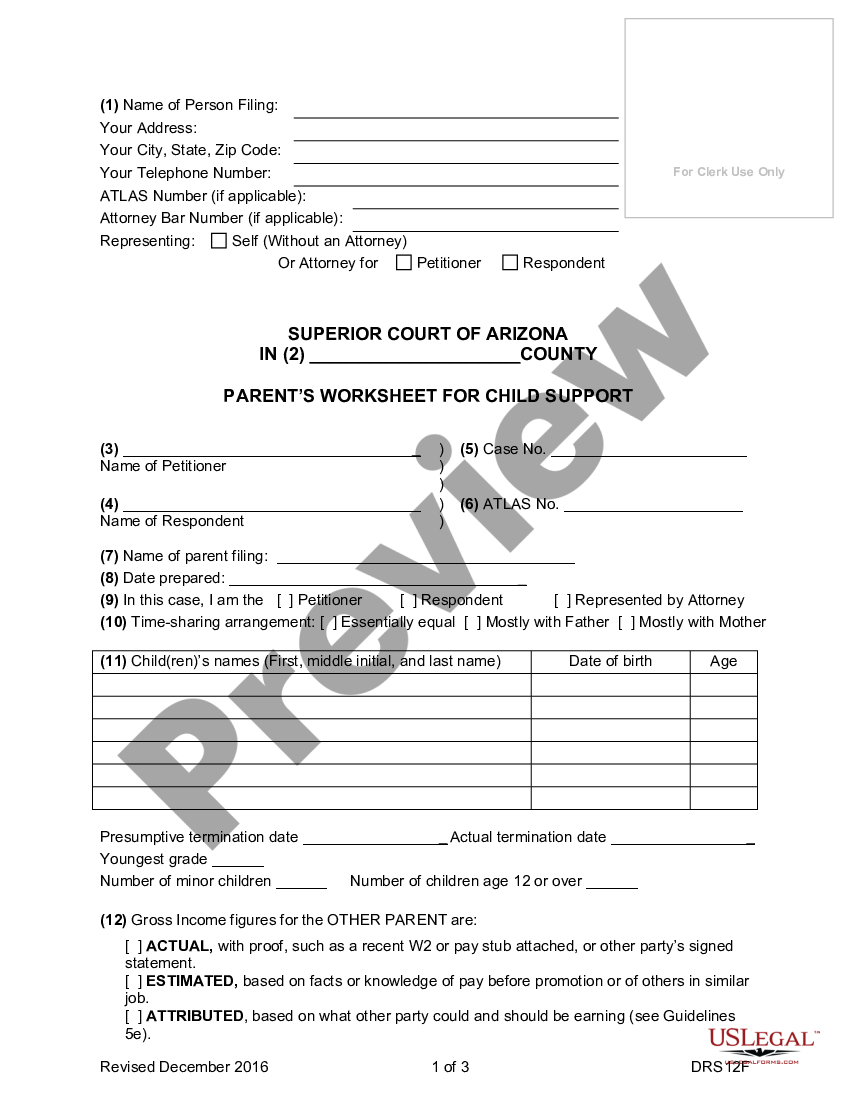 Parents Worksheet For Child Support Form 12.902(e) US Legal Forms