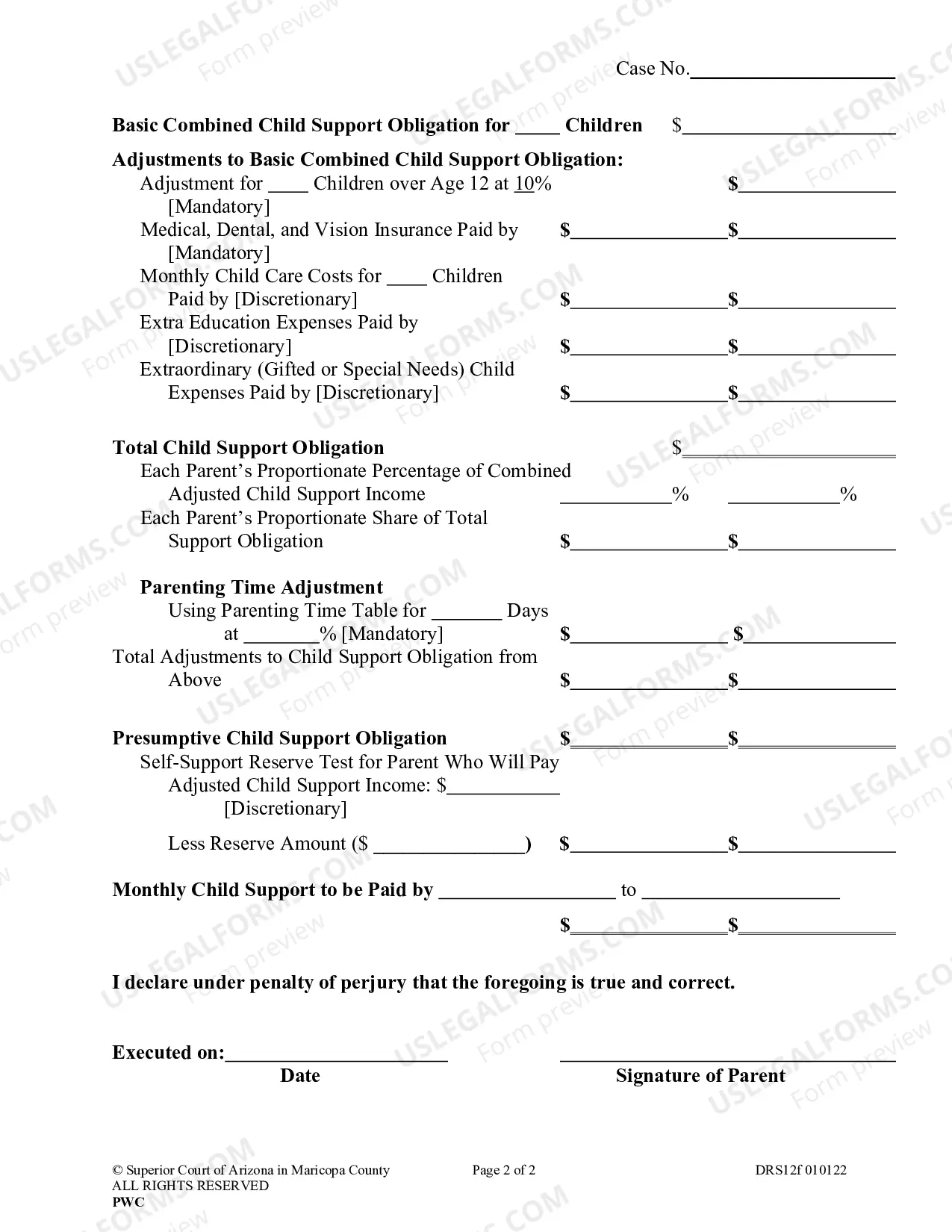 Preview Parent's Worksheet for Child Support