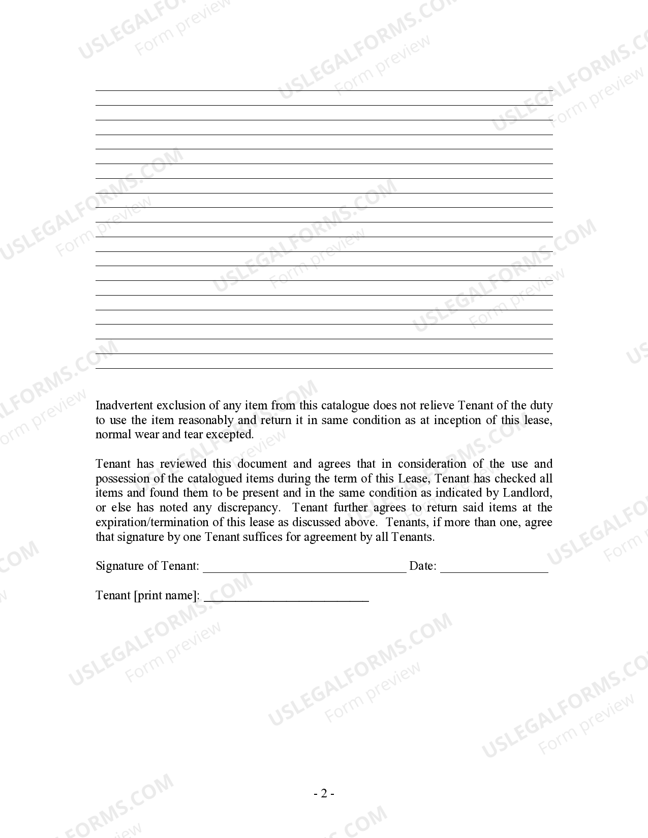 Inventory And Condition Form For Rental Property US Legal Forms