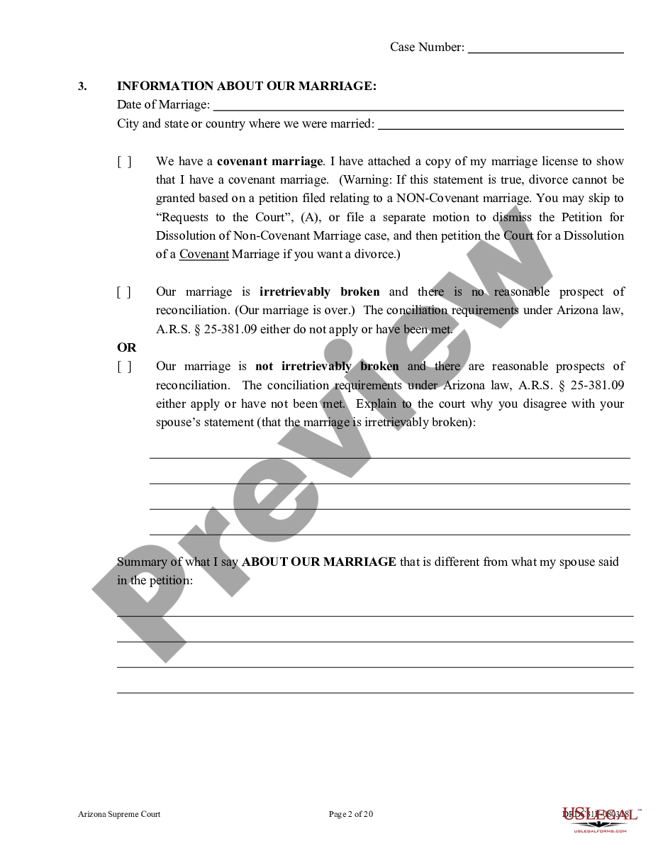 page 1 Response to Dissolution of Marriage - With Children - Non-Covenant preview