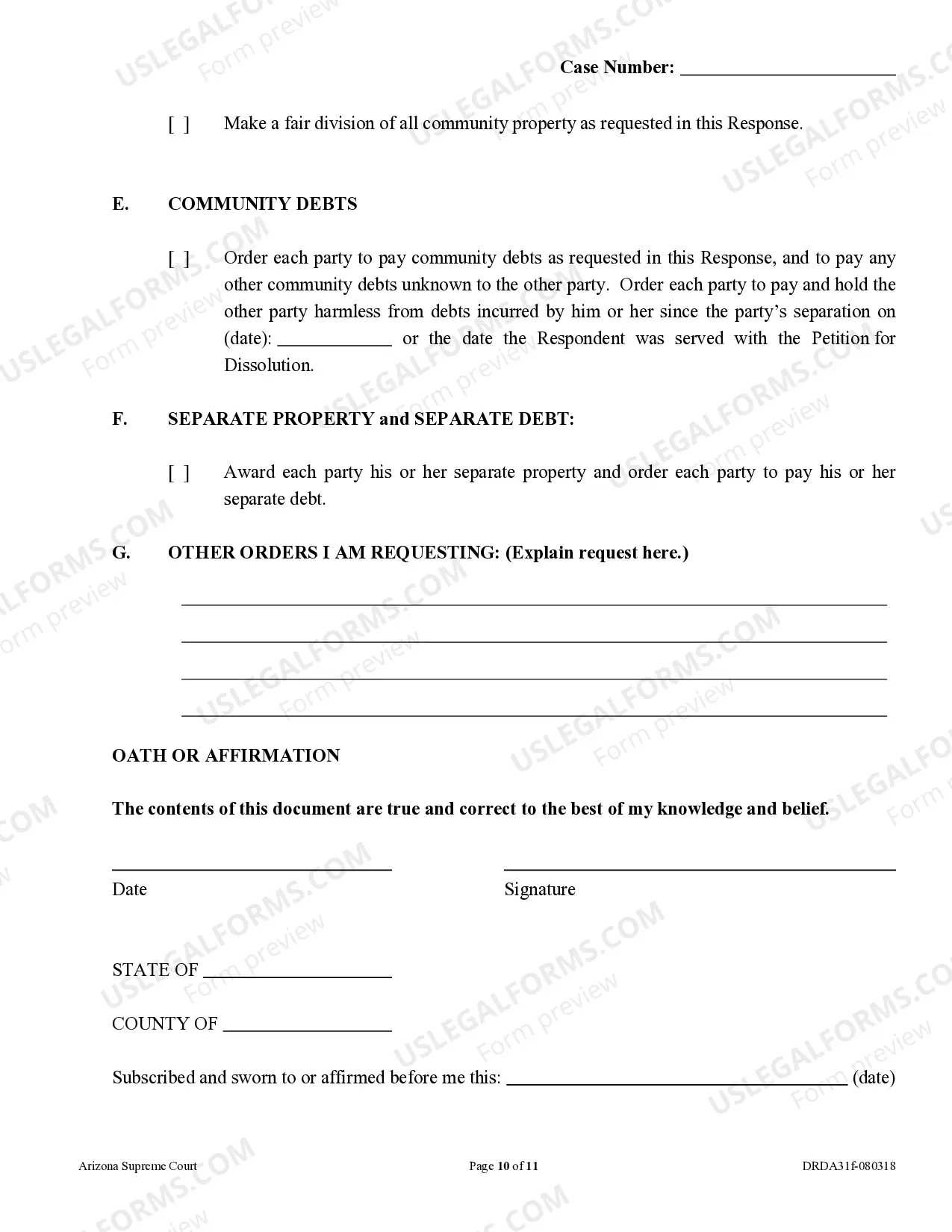 Preview Response to Dissolution of Marriage - With Children - Non-Covenant