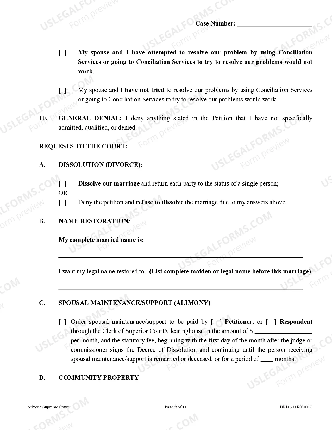Preview Response to Dissolution of Marriage - With Children - Non-Covenant
