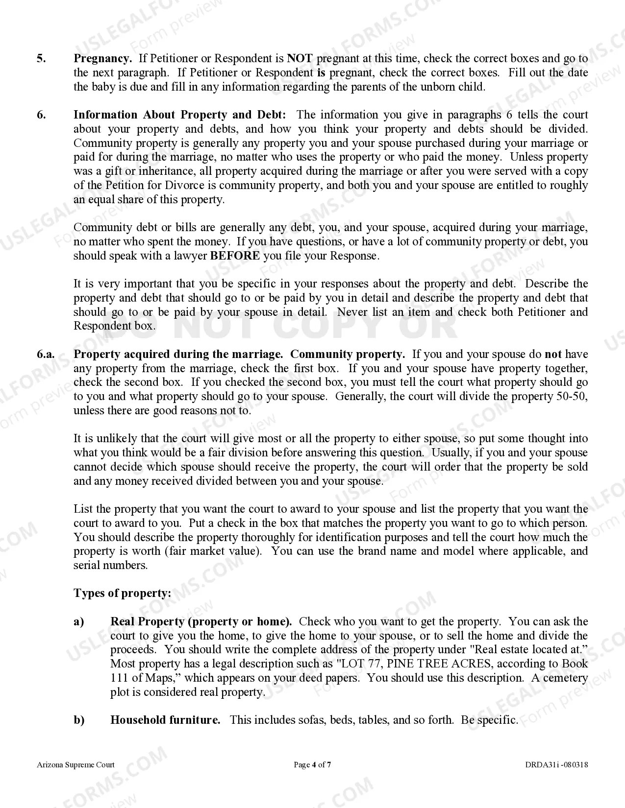 Preview Instructions - Response to Petition for Dissolution of a Non-Covenant Marriage - Divorce without children