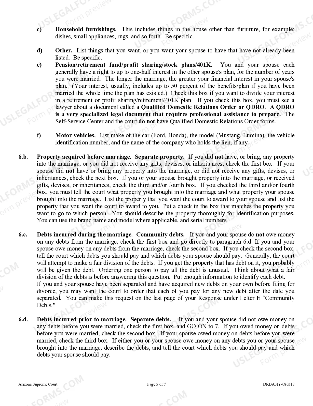 Preview Instructions - Response to Petition for Dissolution of a Non-Covenant Marriage - Divorce without children