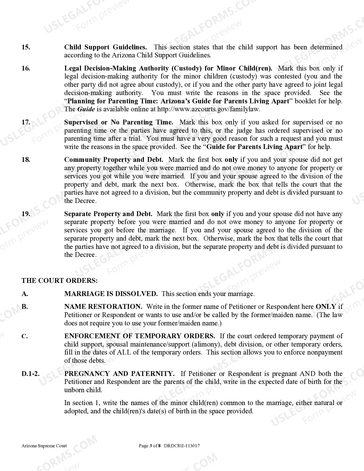 Preview Instructions - Petition for Dissolution of Marriage - Divorce With Children