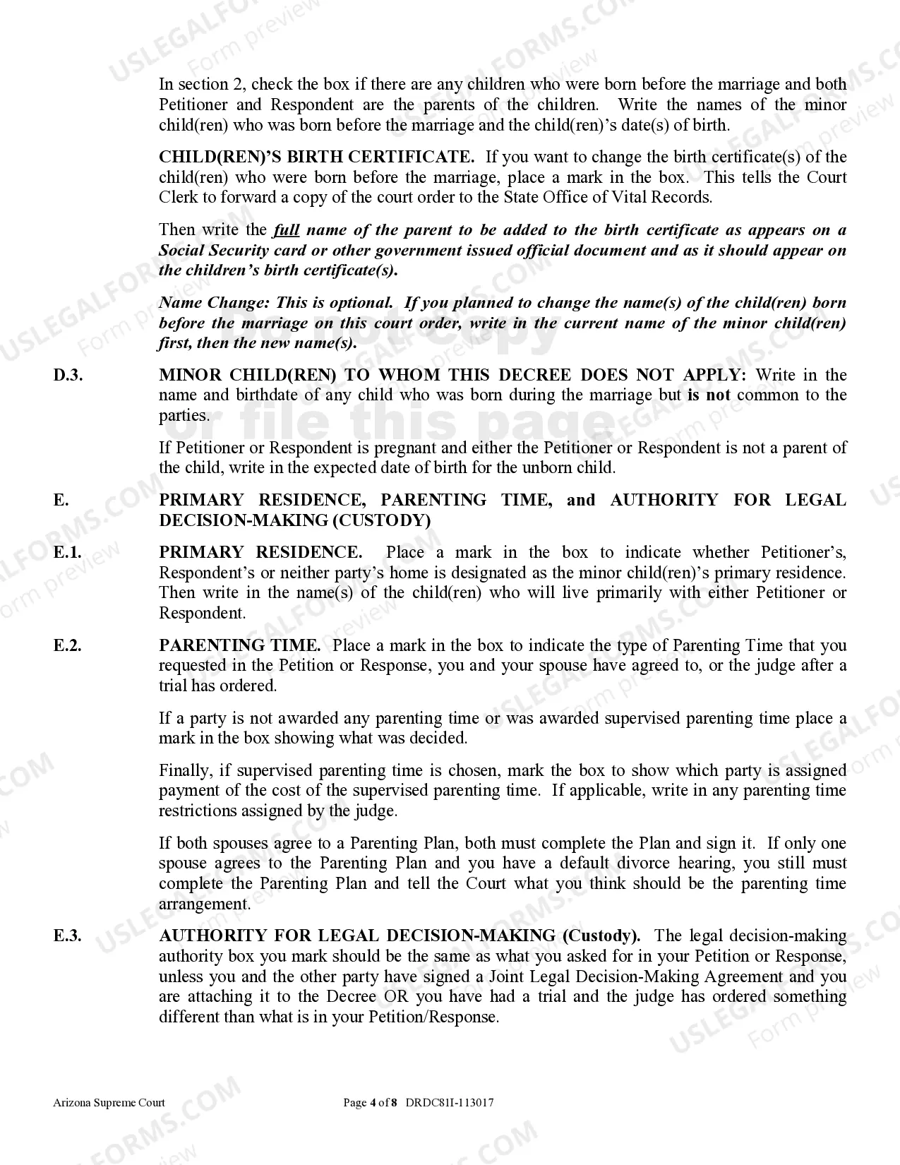 Preview Instructions - Petition for Dissolution of Marriage - Divorce With Children