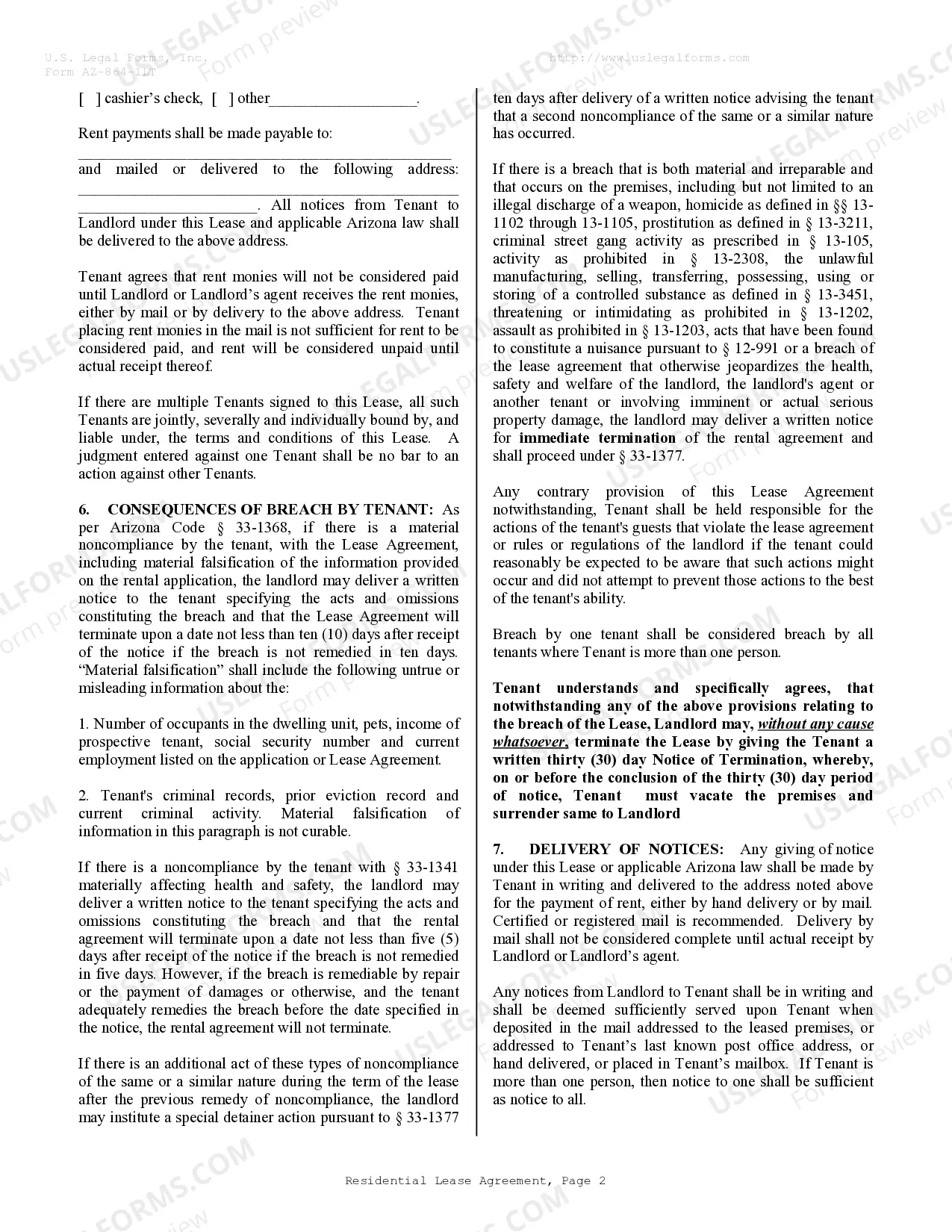 Preview Residential Lease or Rental Agreement for Month to Month