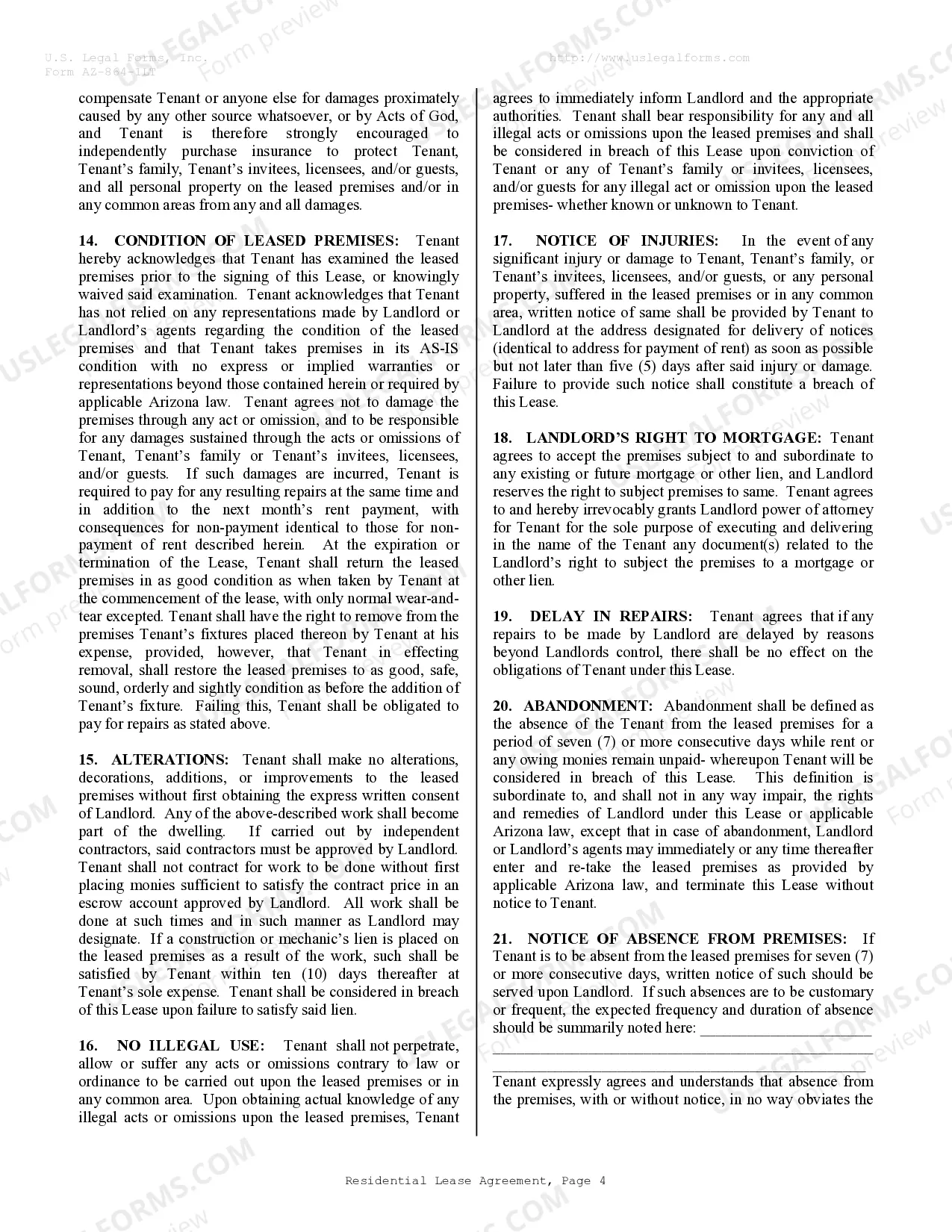 Preview Residential Lease or Rental Agreement for Month to Month