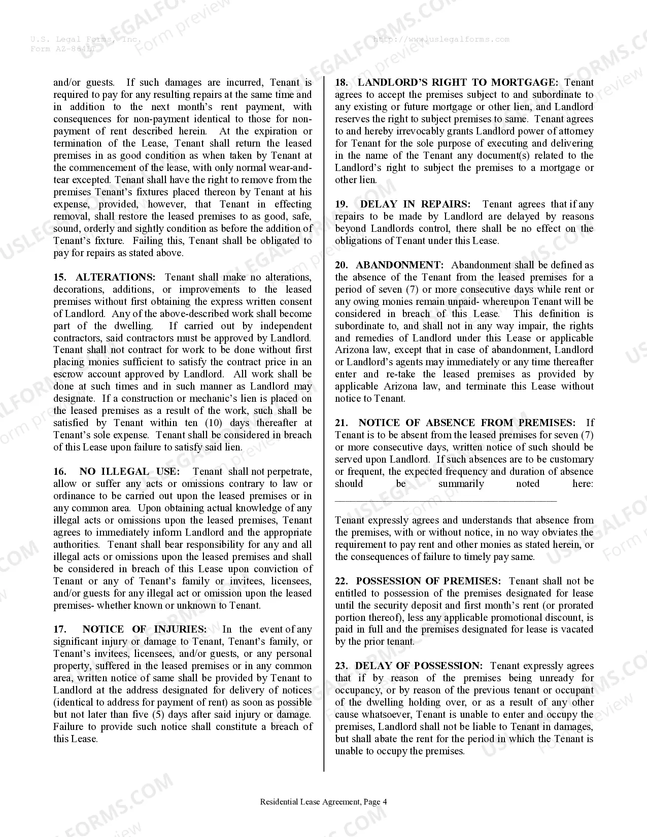 Preview Residential Rental Lease Agreement