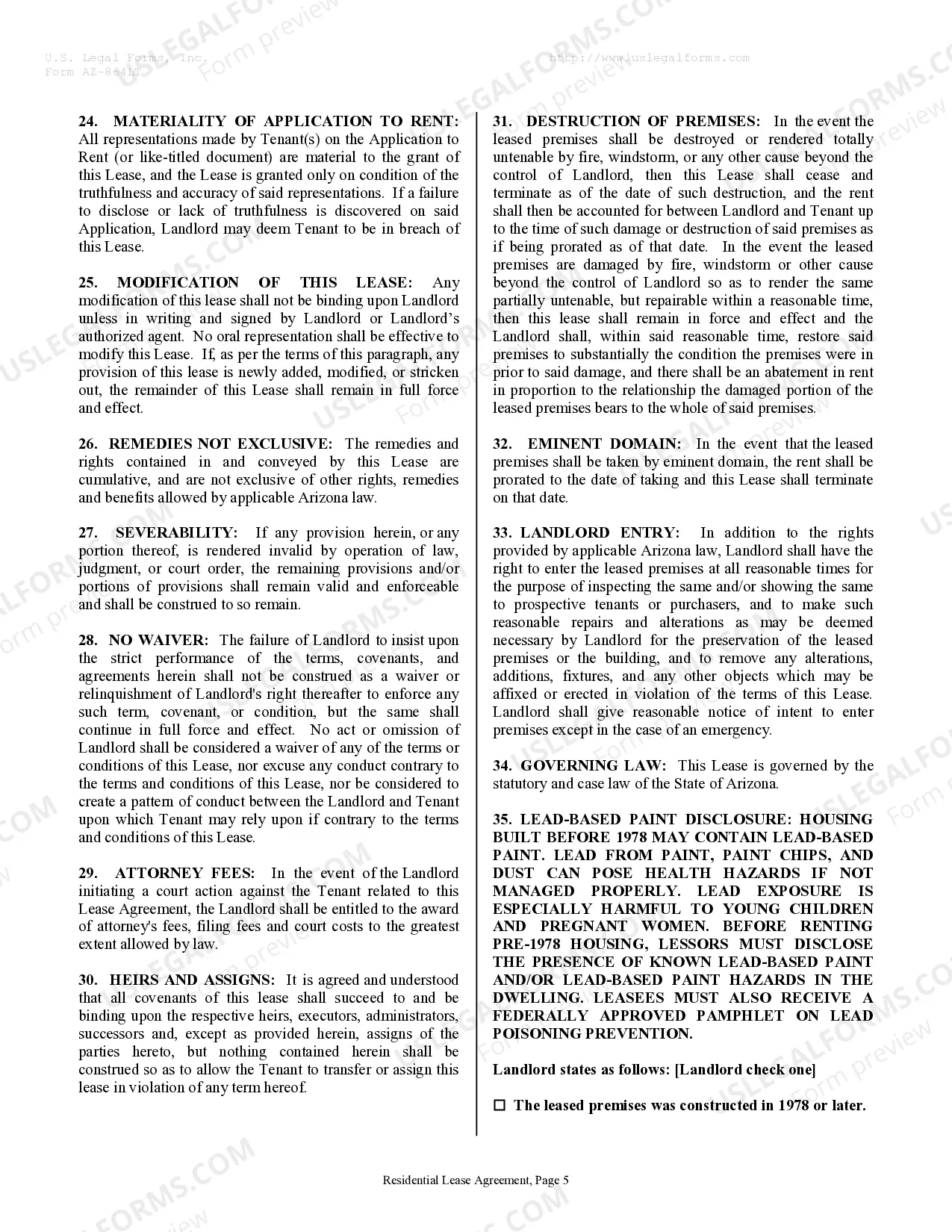 Preview Residential Rental Lease Agreement