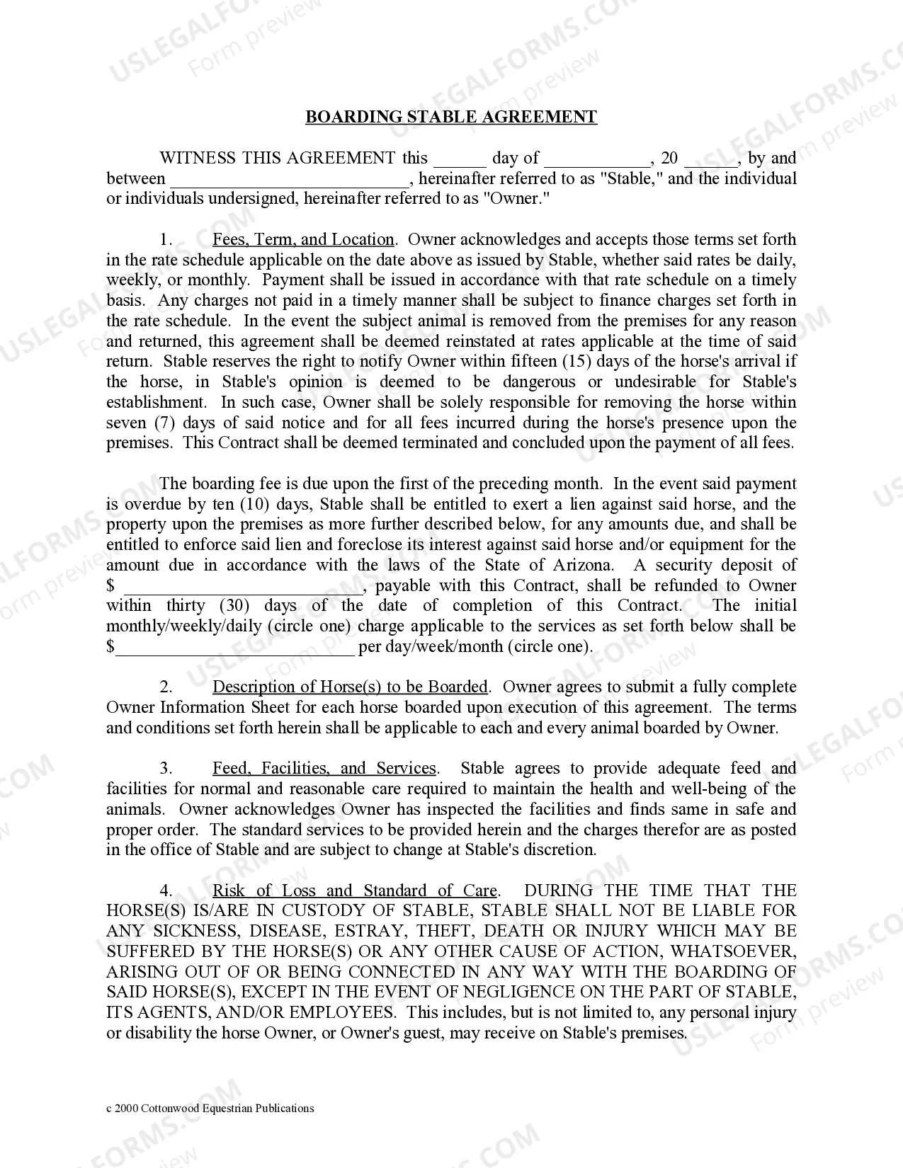 Preview Arizona Horse Equine Forms Package