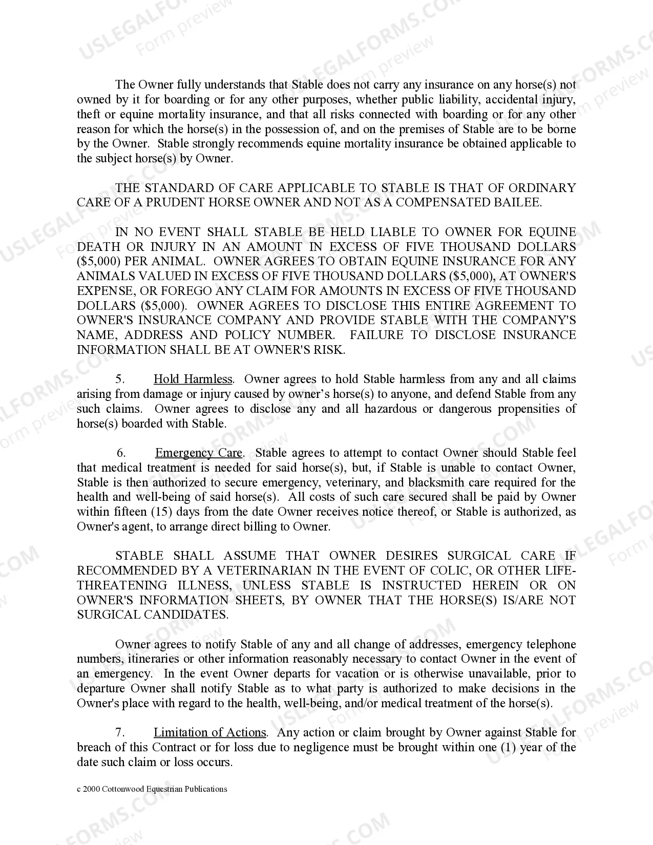 Preview Arizona Horse Equine Forms Package