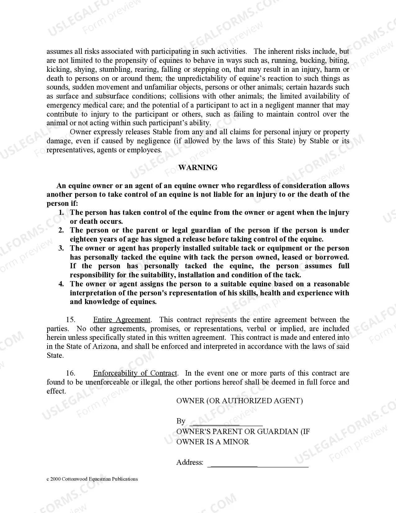 Preview Arizona Horse Equine Forms Package