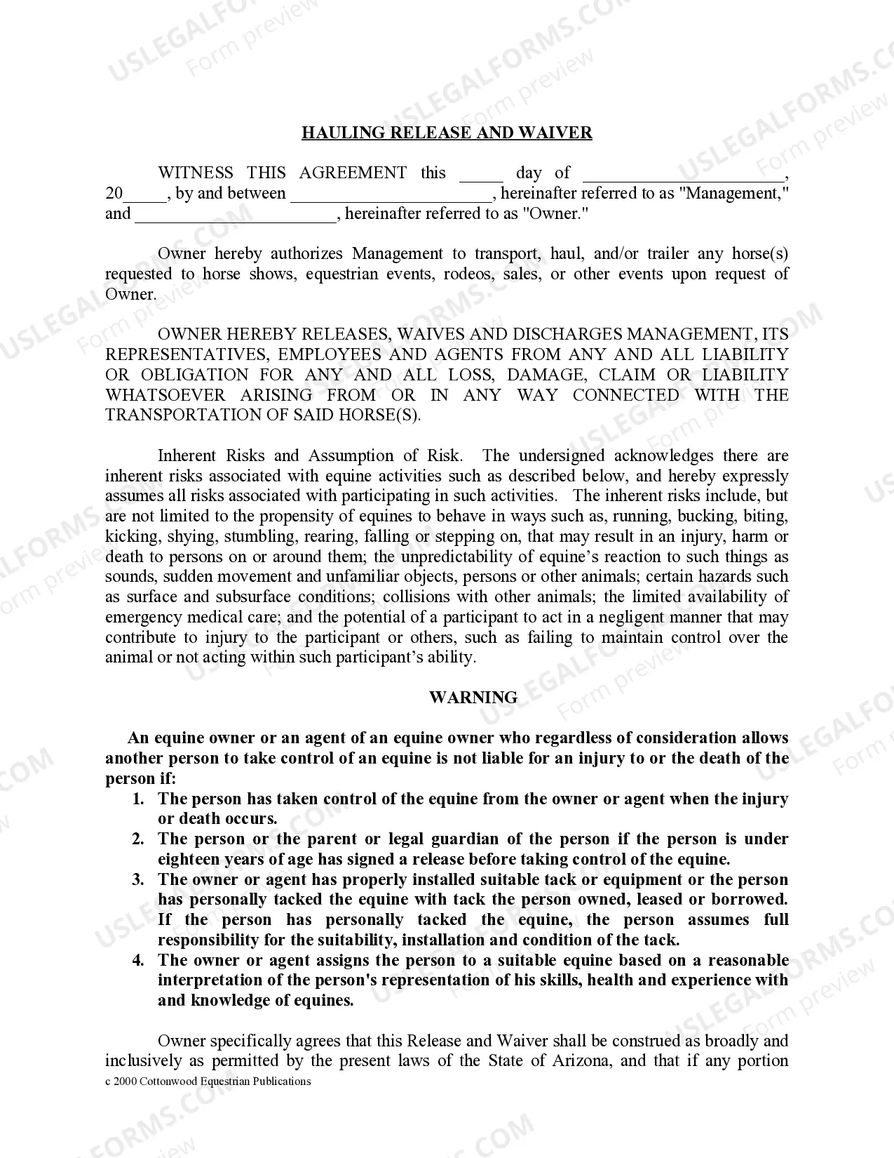 Preview Arizona Horse Equine Forms Package