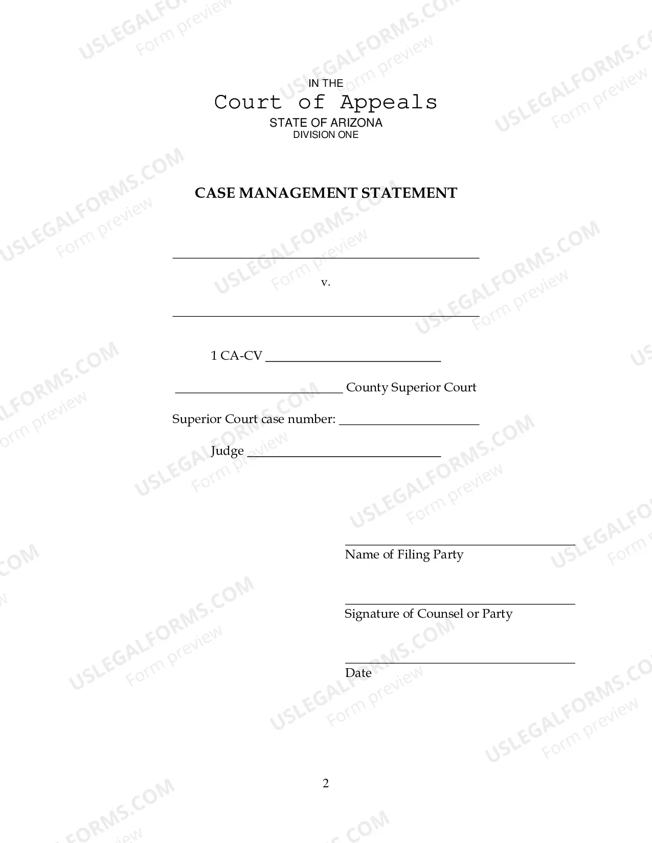 Preview Case Management Statement with Instructions