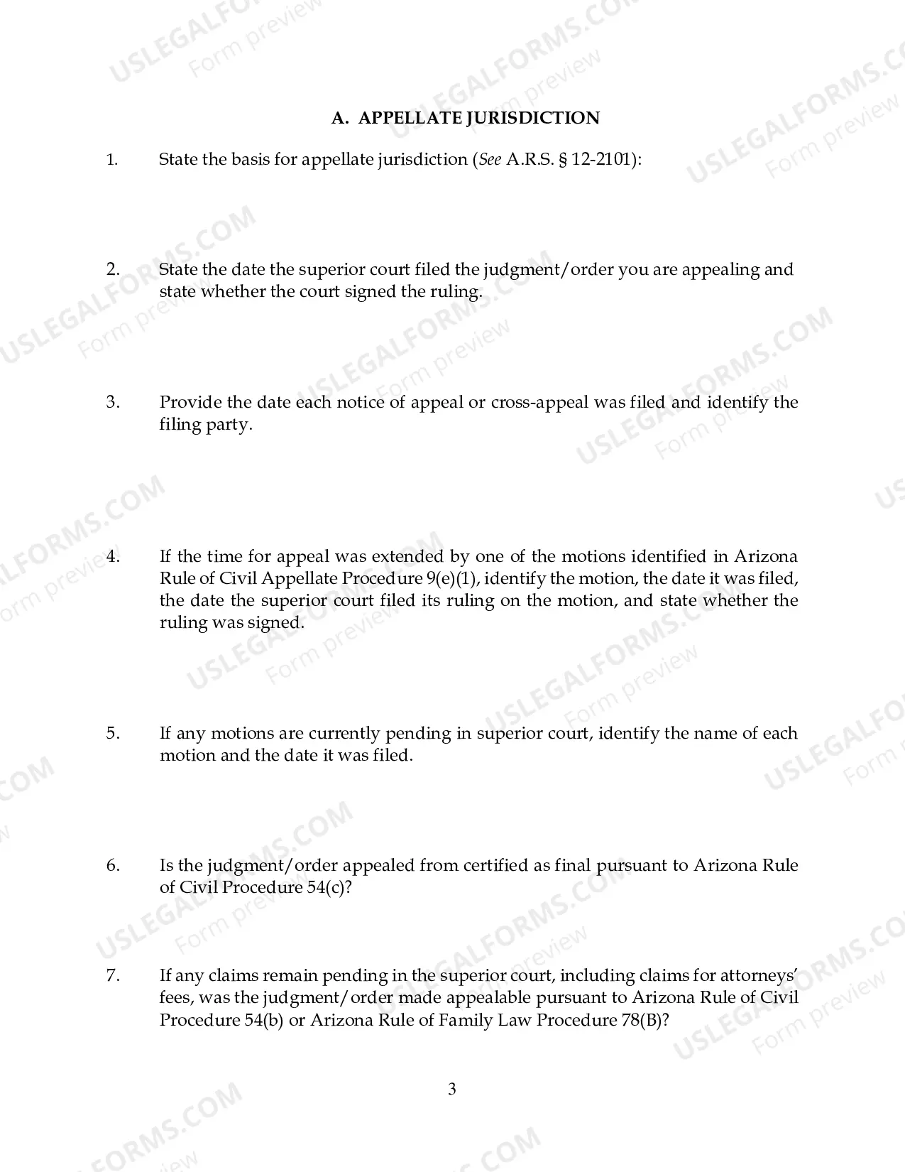 Preview Case Management Statement with Instructions