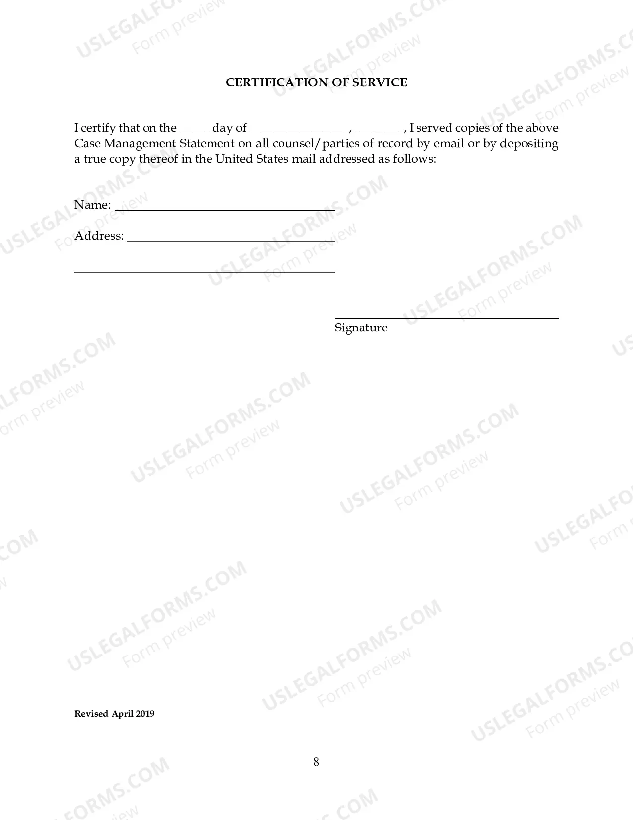 Preview Case Management Statement with Instructions