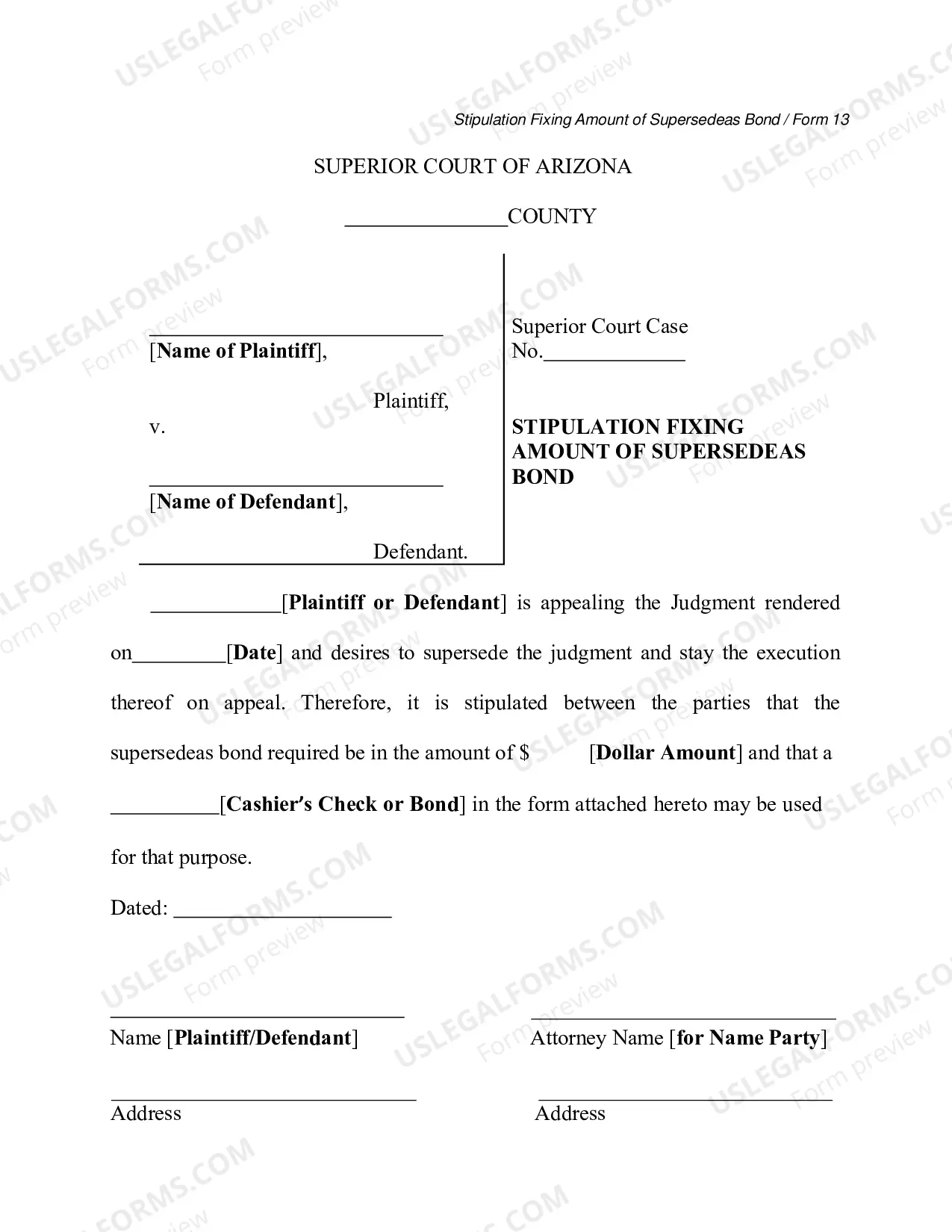 Preview Stipulation Fixing Amount of Supersedeas Bond