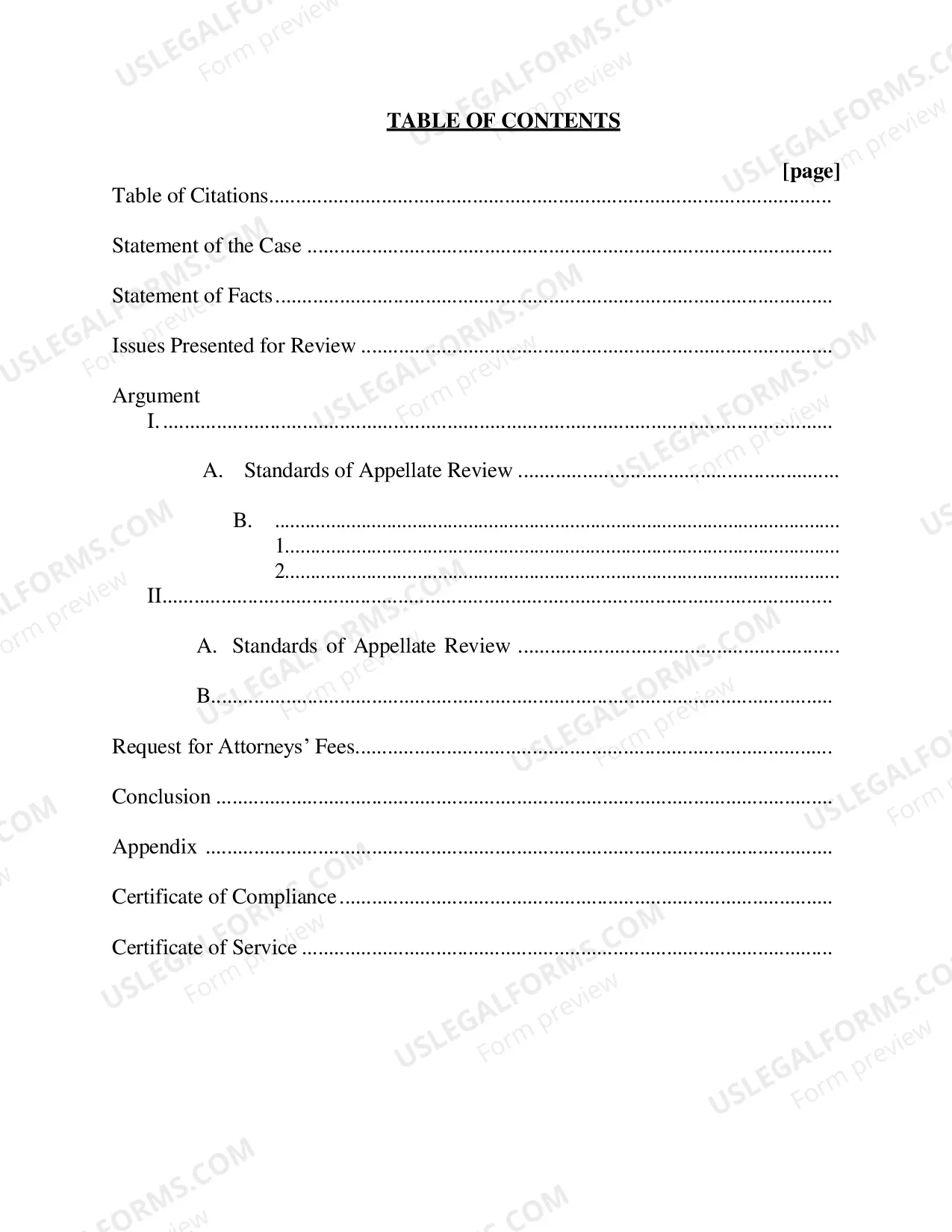 Preview Form of Brief