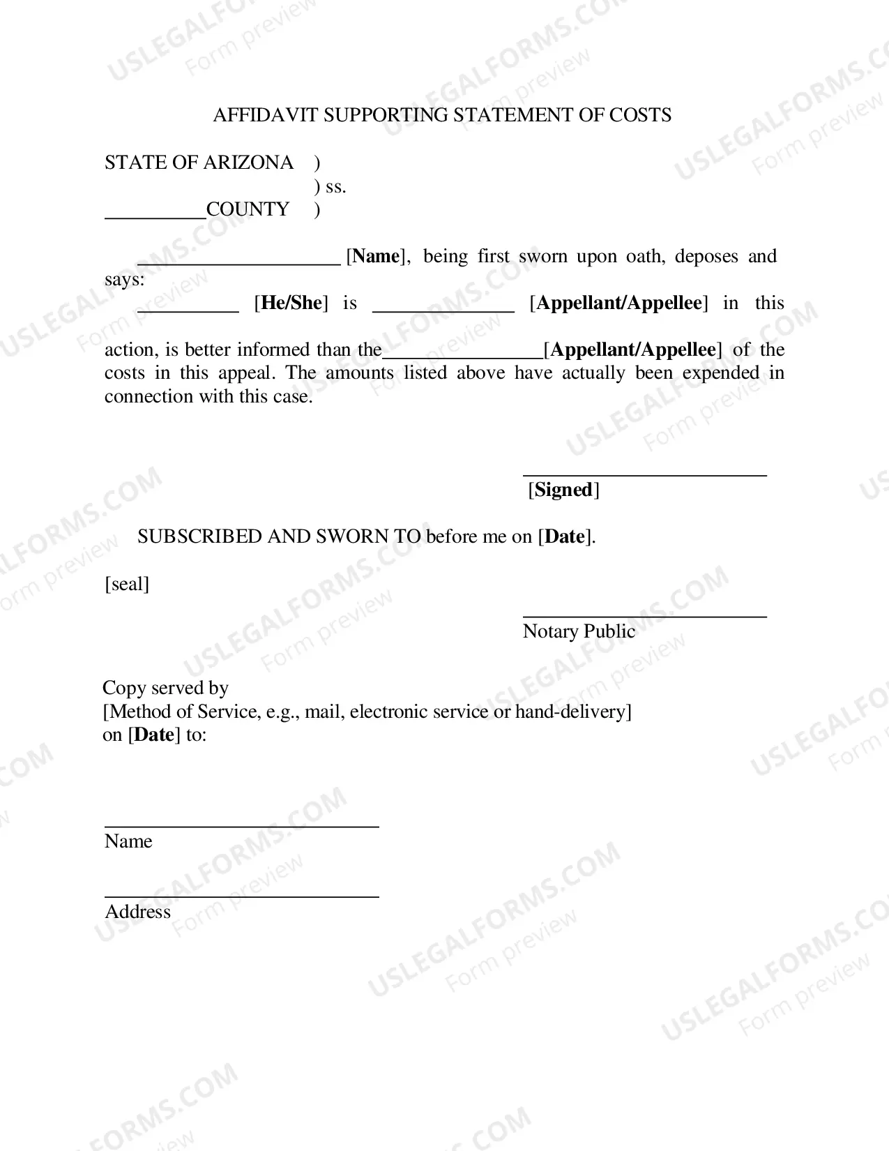 Preview Statement of Costs